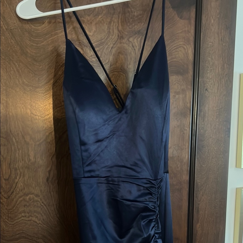 Elegant Navy Satin Dress